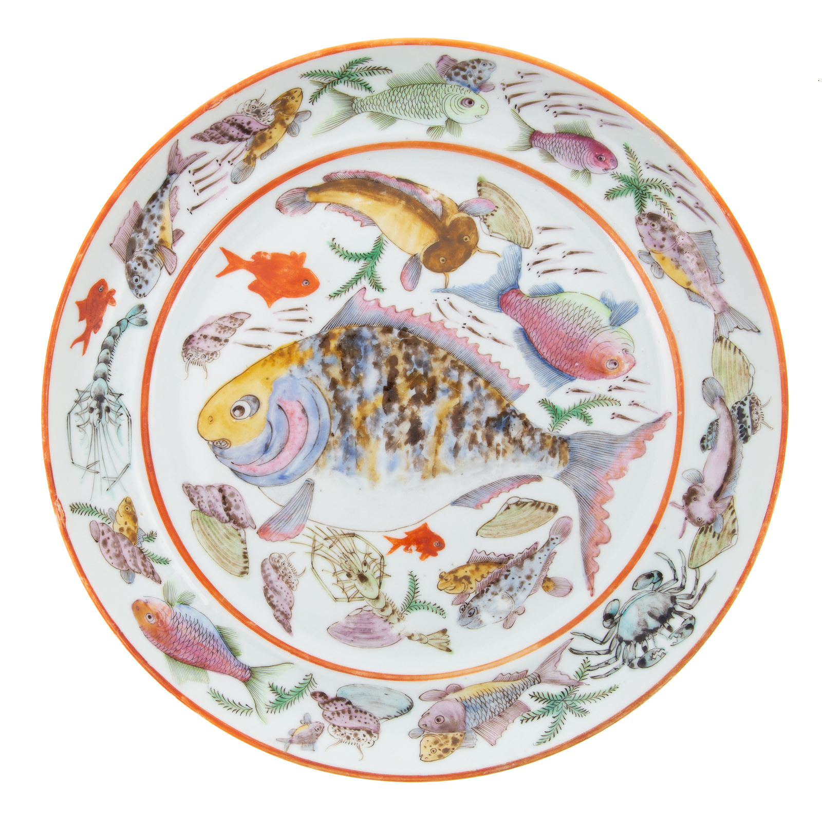 Appraisal: RARE CANTON FAMILLE ROSE US GRANT TYPE FISH PLATE Tongzhi