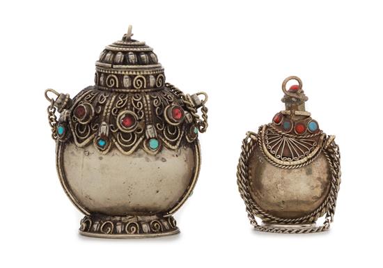 Appraisal: Sale Lot Two Tibetan Silver Snuff Bottles each with coral