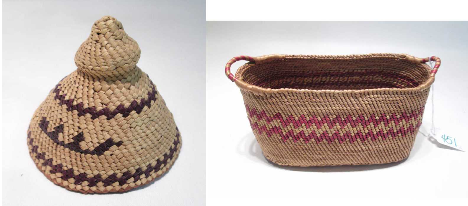 Appraisal: TWO NOOTKA WOVEN BASKETRY PIECES an oblong basket with split