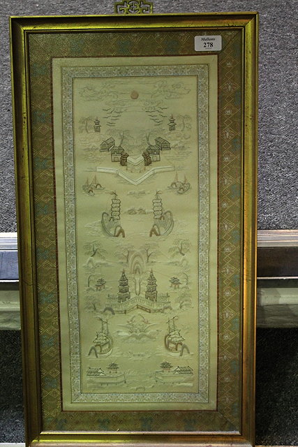 Appraisal: A CHINESE EMBROIDERED SILK PANEL framed cm x cm