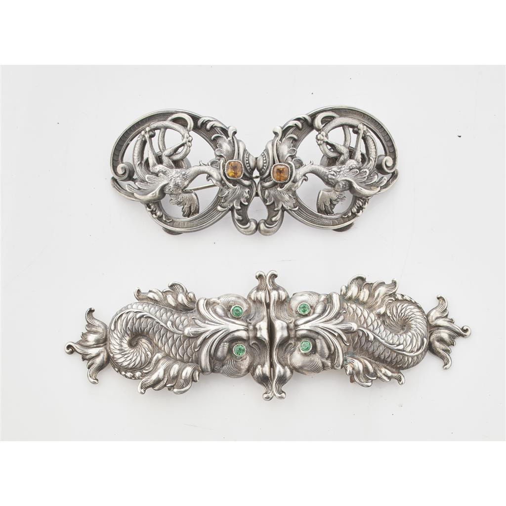 Appraisal: Two sterling Art Nouveau buckles both early th century stamped