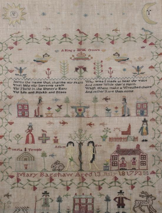 Appraisal: NEEDLEWORK SAMPLER BY MARY BAGSHAW AGED JULY Silk embroidered sampler