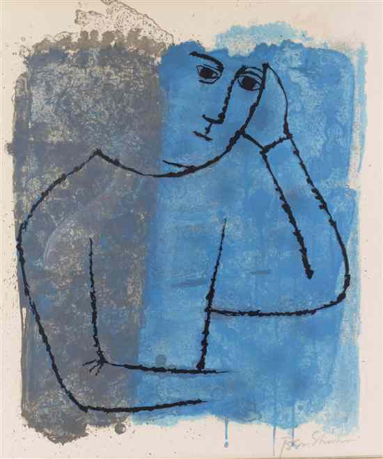 Appraisal: Ben Shahn American - Untitled Blue and Grey lithograph x