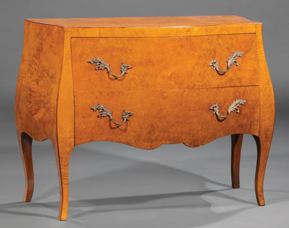 Appraisal: Louis XV-Style Burlwood Petite Bomb Commode shaped top conforming case