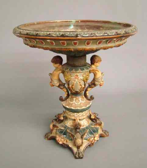 Appraisal: th c Majolica compote signed ''WS S'' Wilhelm Schiller Sons