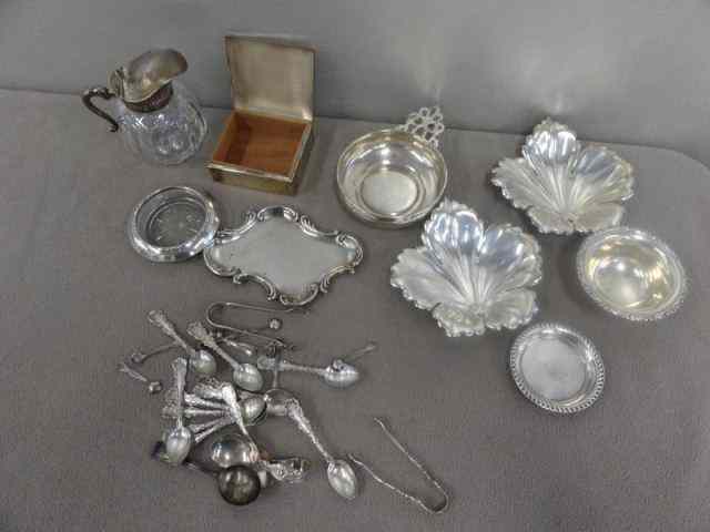 Appraisal: STERLING Lot of Assorted Including Spoons Traysa Box Glass Silver