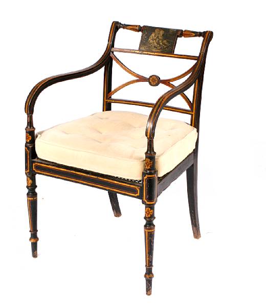 Appraisal: A Regency paint decorated armchair first quarter th century height