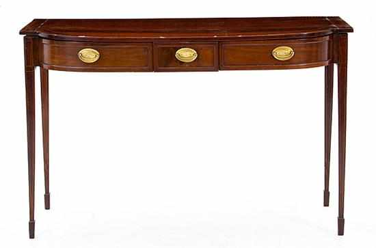 Appraisal: Hepplewhite style inlaid mahogany server th century rectangular D-shape banded