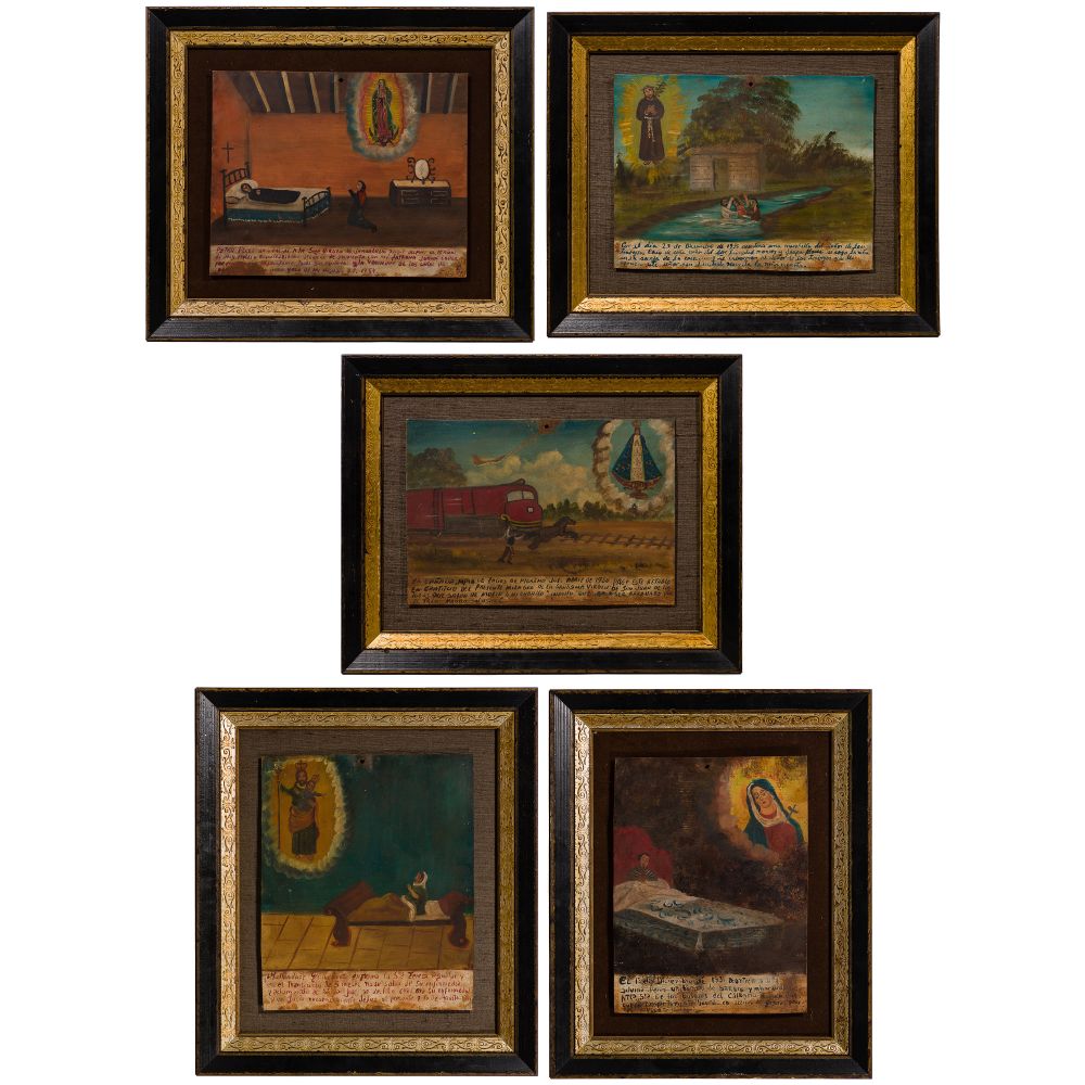 Appraisal: MEXICAN OIL ON TIN EX-VOTO RETABLO ASSORTMENT paintings from the