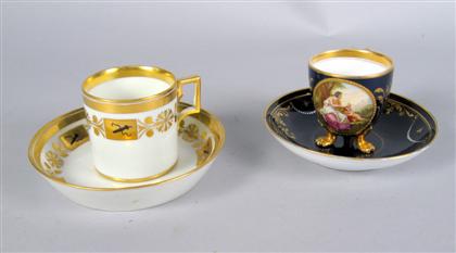 Appraisal: Two Vienna porcelain cabinet cups and saucers H in tallest