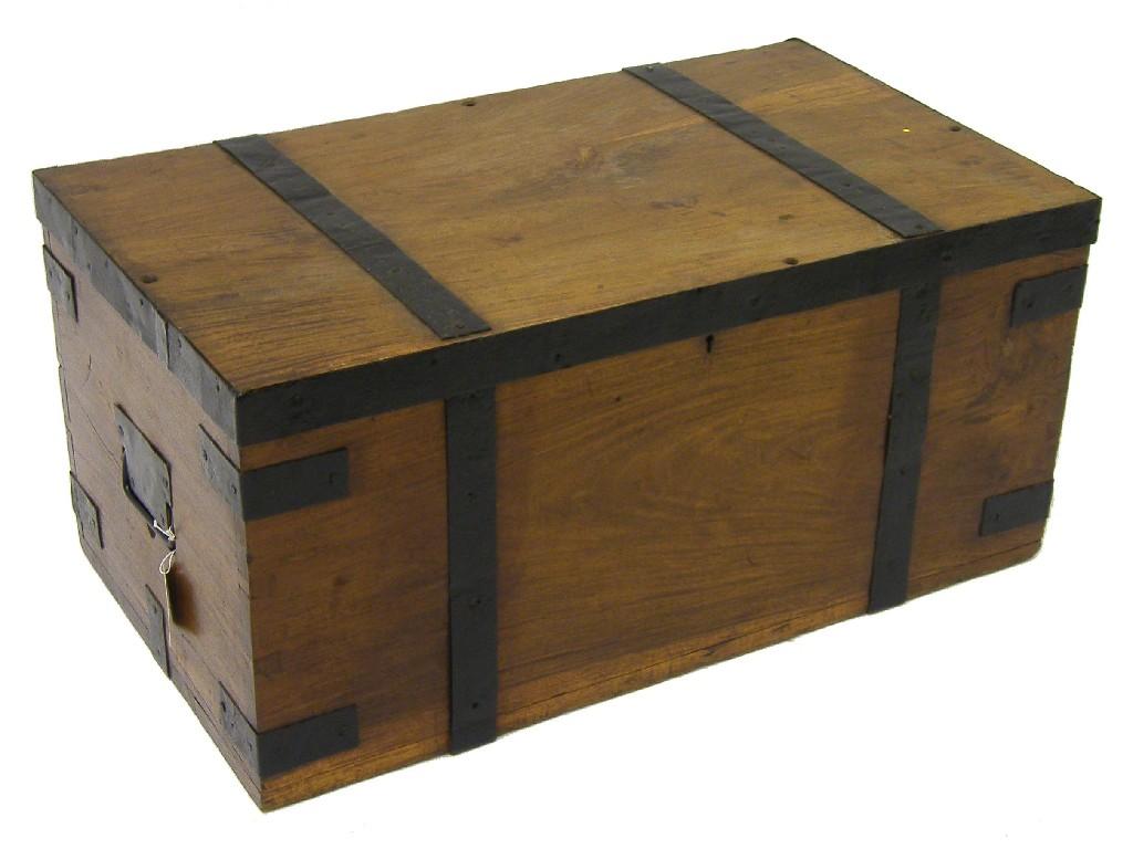 Appraisal: Small iron bound camphor wood chest with side carry handles