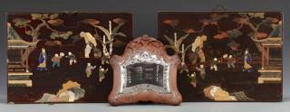 Appraisal: Chinese Inlaid Panels Silver Plaque Group of three Chinese decorative