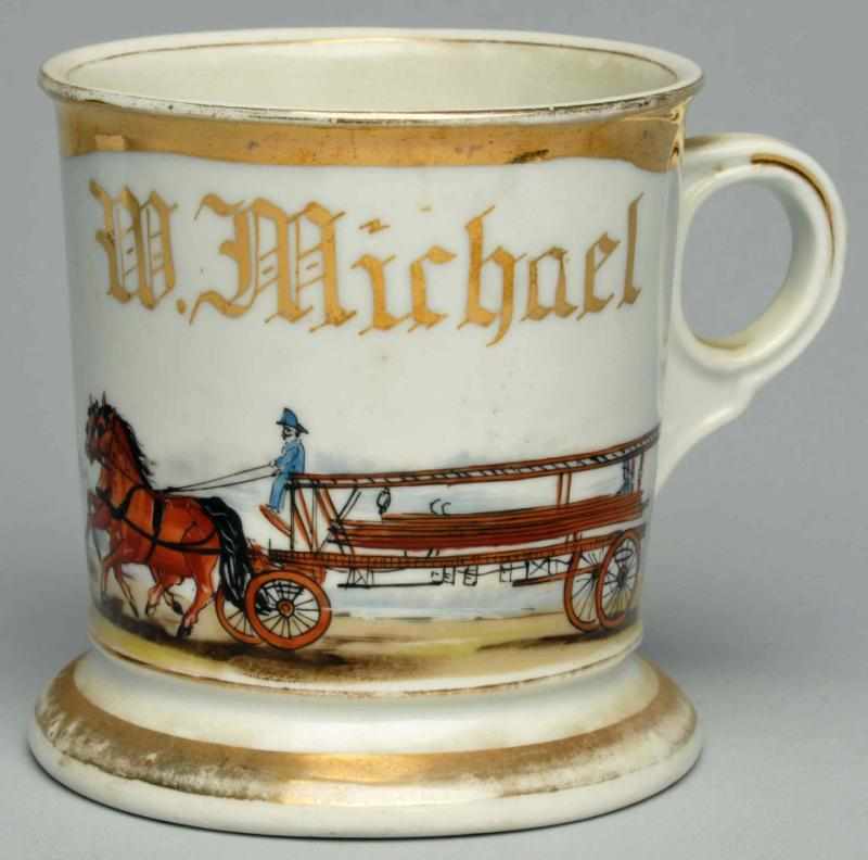 Appraisal: Horse-Drawn Latter Wagon Shaving Mug Gilt name W Michael Nice