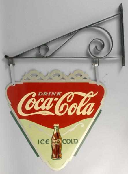 Appraisal: Coca-Cola -Sided Triangle Sign Description Complete with original metal bracket