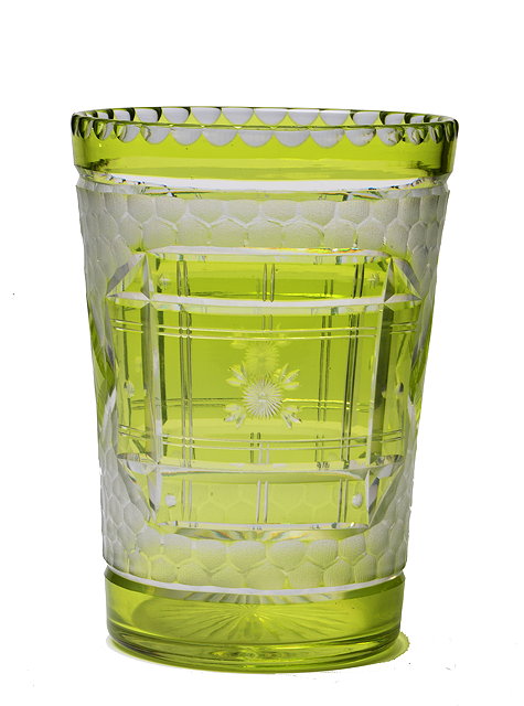 Appraisal: A URANIUM FLASH GLASS VASE of tumbler form cut with