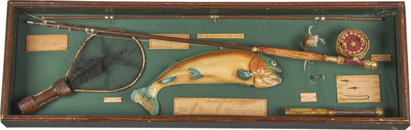 Appraisal: Fishing Themed Shadow Box Includes representations of fishing pole reel