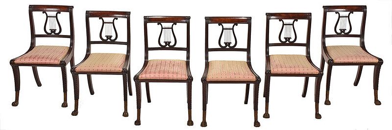 Appraisal: Very Fine Rare Set of Six Lyre Back Klismos Chairs