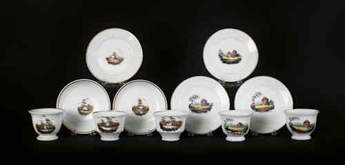 Appraisal: Group of Tucker porcelain teawares ca decorated with landscapes to