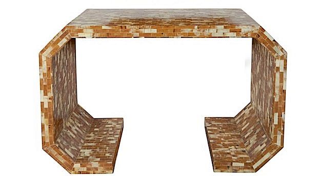 Appraisal: Karl Springer Style Tessellated Console Table Karl Springer style console