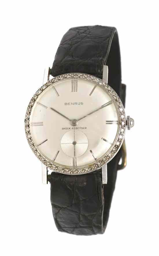 Appraisal: A Karat White Gold and Diamond Wristwatch Benrus mm case