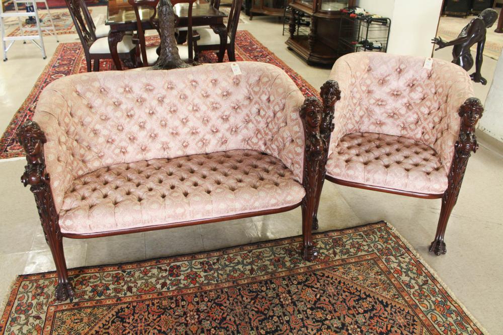 Appraisal: LATE VICTORIAN SETTEE AND MATCHING ARMCHAIR attributed to S Karpen