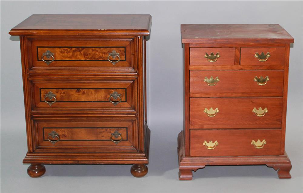 Appraisal: TWO DIMINUTIVE CHESTS ONE WITH BUN FEET AND ONE WITH