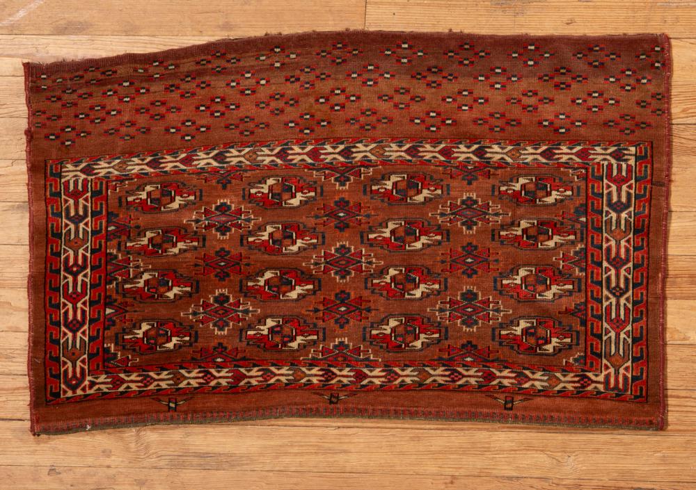 Appraisal: TEKKE BAG FACE RUGAntique Tekke Bag Face Rug brown ground