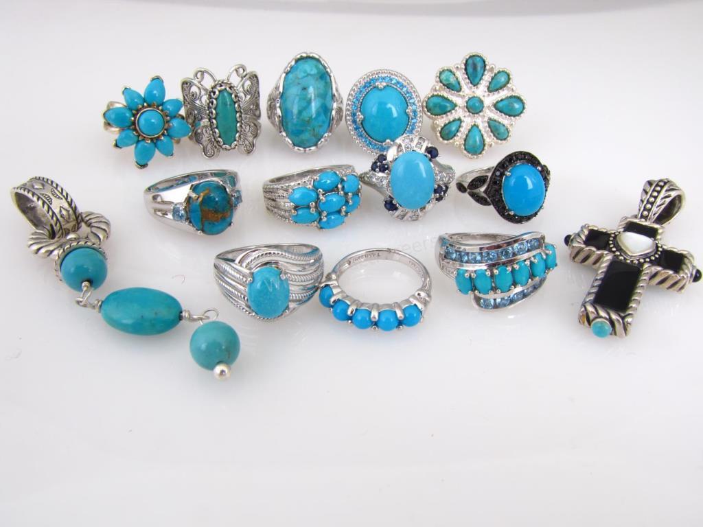 Appraisal: A group of sterling silver and turquoise jewelry including one