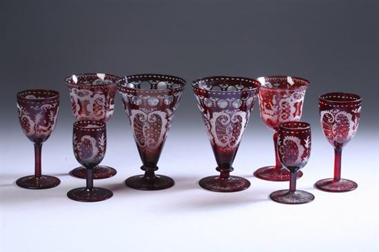 Appraisal: -PIECE BOHEMIAN ETCHED RUBY GLASS ASSEMBLED STEMWARE SERVICE early th