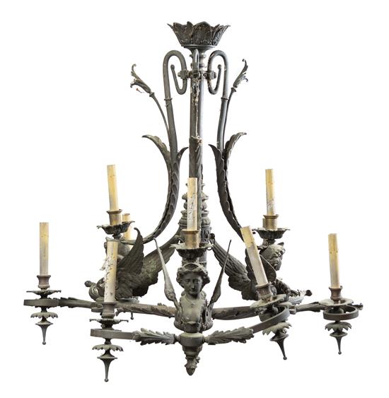 Appraisal: Sale Lot A Neoclassical Bronze Nine-Light Chandelier with three arms