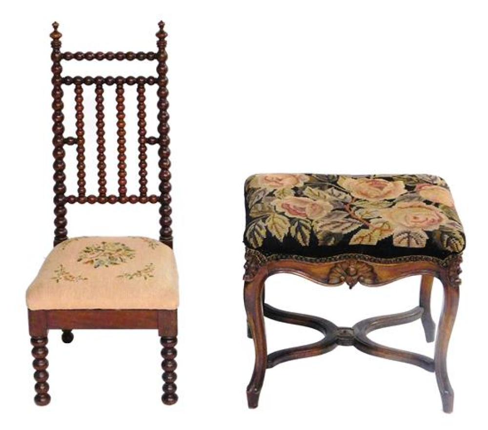 Appraisal: French style stool and spool turned diminutive chair both late