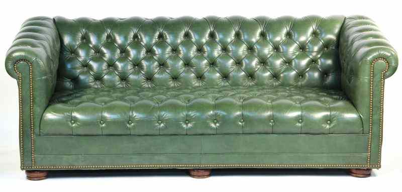 Appraisal: Green Chesterfield Sofahandsome green sofa overstuffed with tufted buttons and