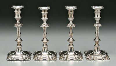 Appraisal: Set four silver plated candlesticks Georgian style with urn sockets