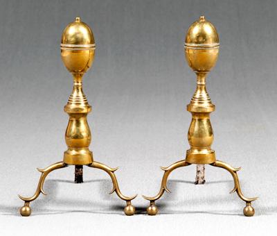 Appraisal: Pair Federal andirons lemon finials above stepped beehive baluster posts