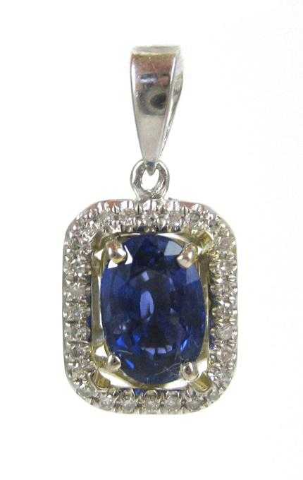 Appraisal: SAPPHIRE DIAMOND AND FOURTEEN KARAT GOLD PENDANT The white gold