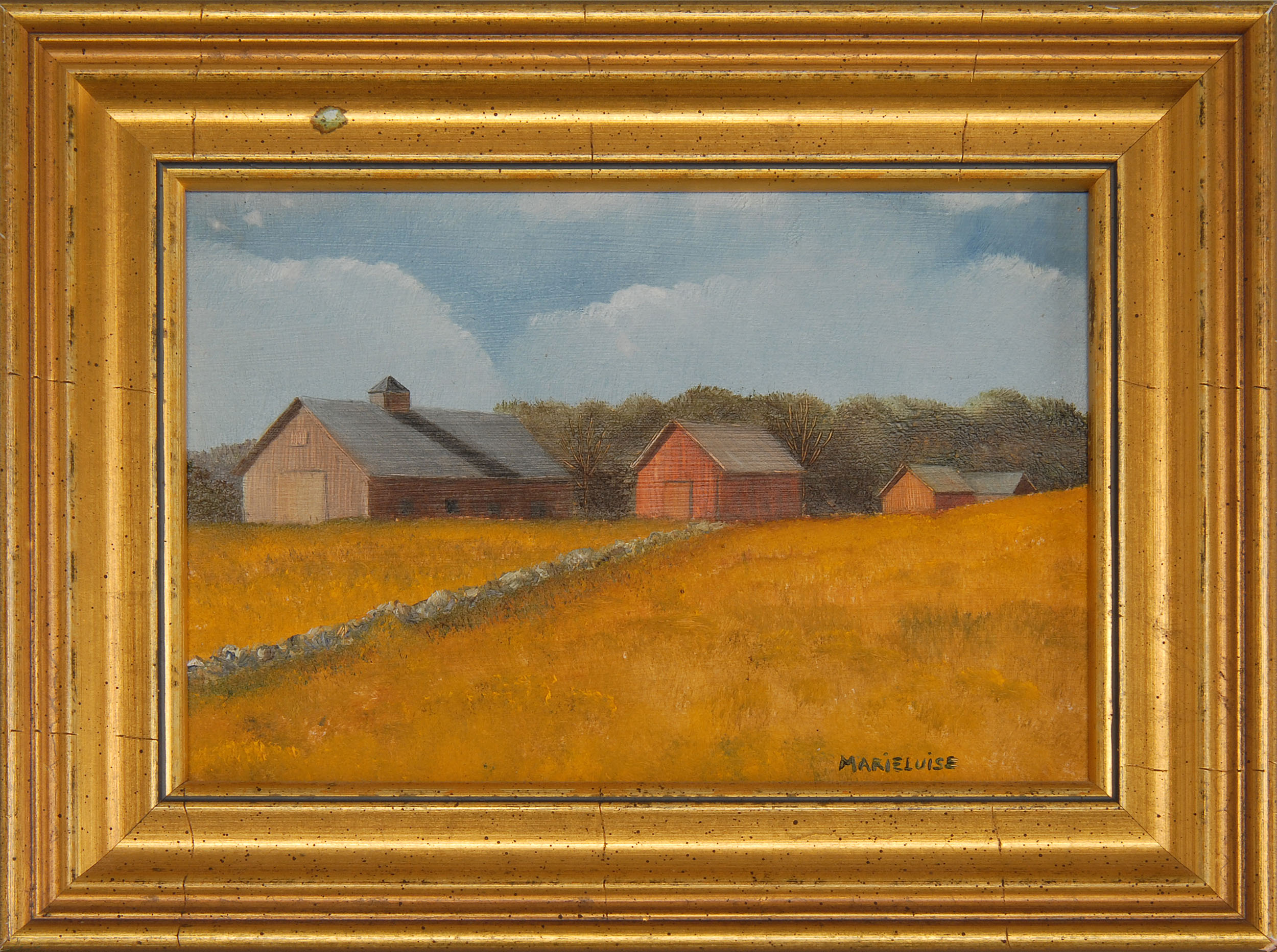 Appraisal: FRAMED PAINTING MARILUISE HUTCHINSON American b Barns in a field