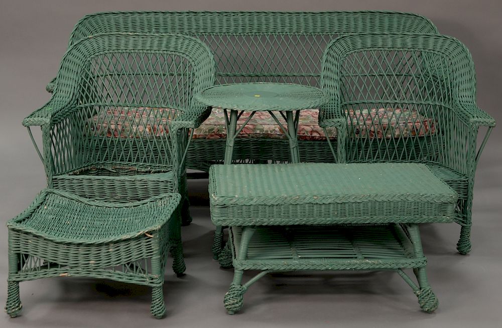 Appraisal: Six piece Bar Harbor wicker set to include sofa lg