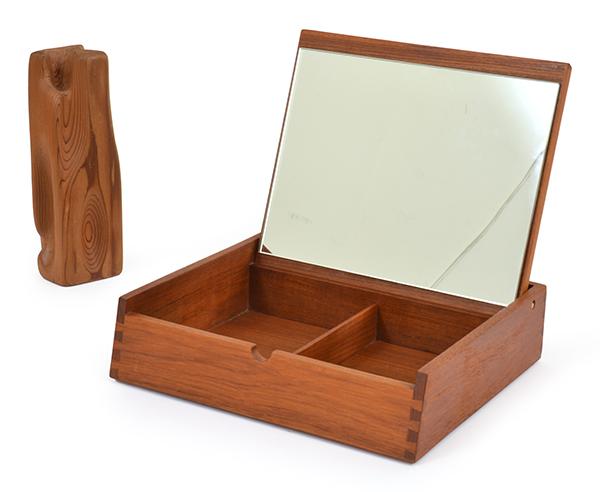 Appraisal: DANISH TIMBER MAKE-UP BOX AND SCULPTURE c s the box