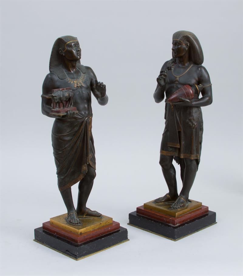 Appraisal: EMILE LOUIS PICAULT - EGYPTIAN SERVANTS A PAIR Bronze with