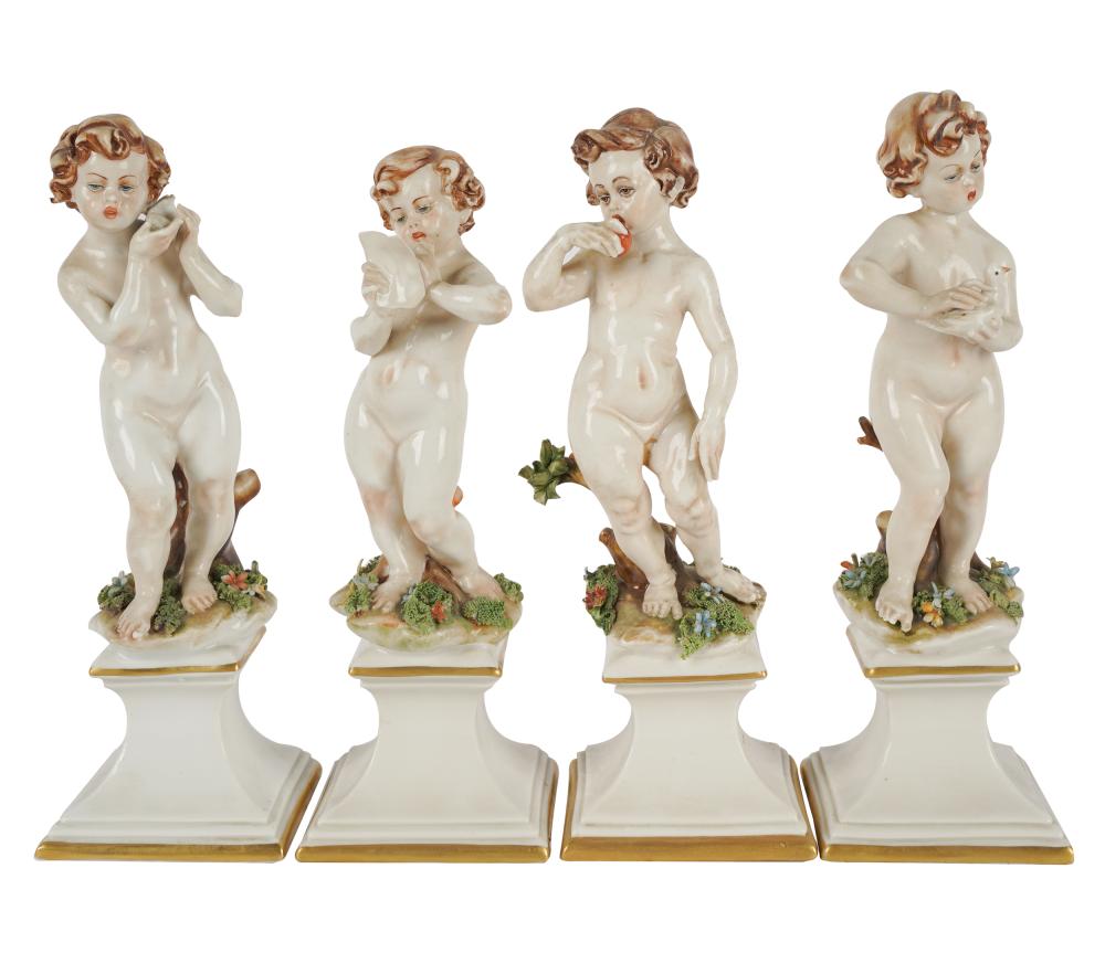 Appraisal: SET OF FOUR CAPODIMONTE PORCELAIN FIGURESeach with blue crowned N