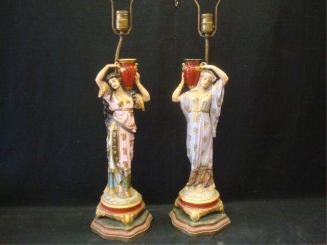 Appraisal: Pair of Porcelain Figural Lamps Great quality and possibly th