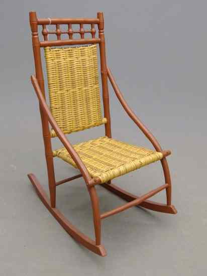 Appraisal: th c splint seat rocking chair in red paint ''