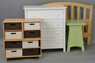 Appraisal: Contemporary full size bedroom set including maple bed side table