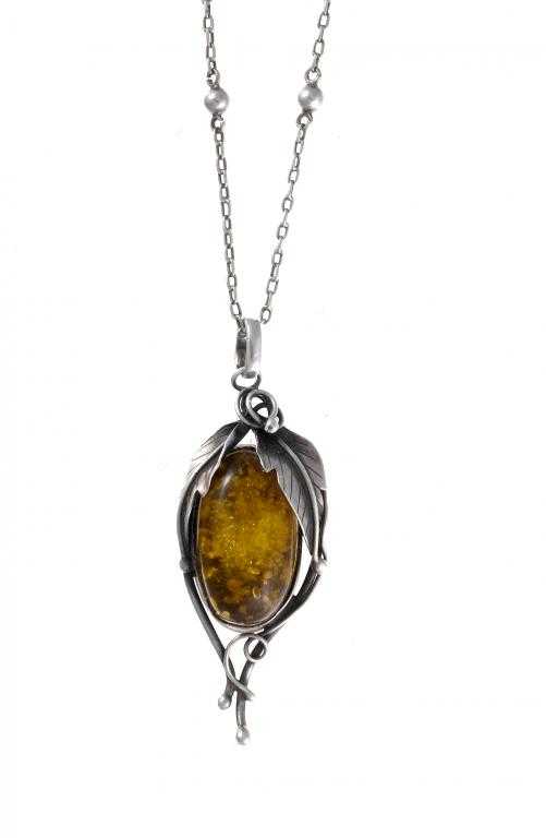 Appraisal: AN ARTS CRAFTS SILVER AND AMBER PENDANT formed of wirework