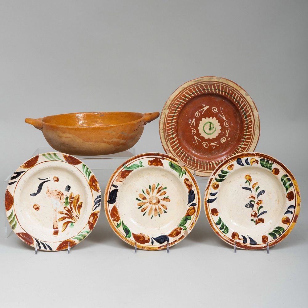 Appraisal: Group of Redware Dishes Probably Mexican Indistinctly marked Comprising A