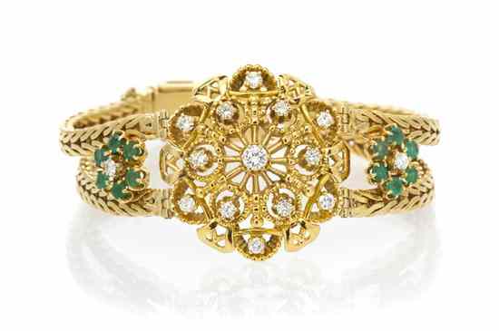 Appraisal: An Karat Yellow Gold Diamond and Emerald Bracelet containing one