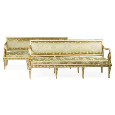 Appraisal: Pair of Italian Neoclassical Style Painted and Parcel Gilt Settees