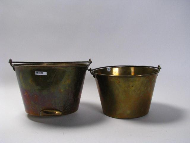 Appraisal: Two brass pails with handles one with dent