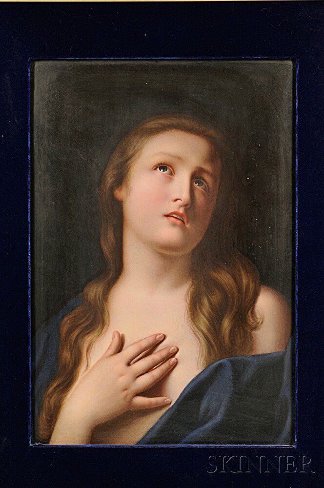 Appraisal: KPM Hand-painted Rectangular Porcelain Plaque Depicting Mary Magdalene Berlin late