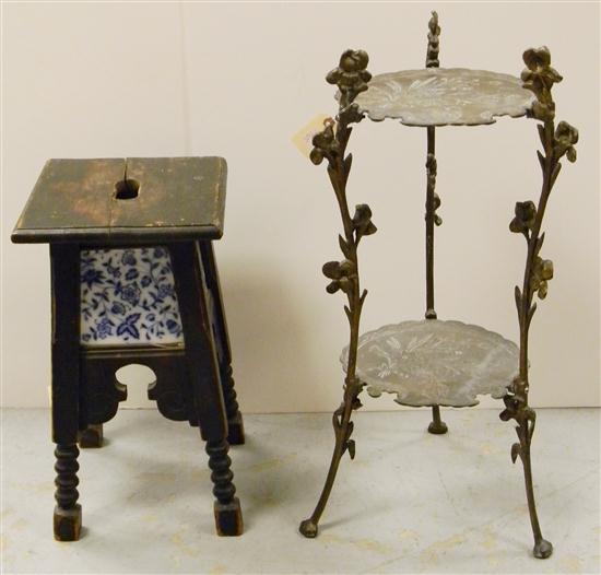 Appraisal: Two plant stands one metal two tier with floral Nouveau